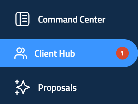 Figure 1: Client Hub sits under Command Center. The badge counts your follow-ups that are due.