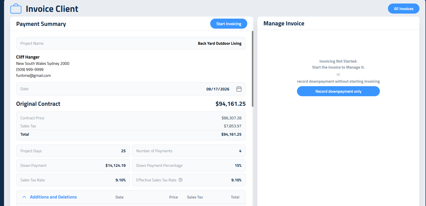 Figure 1: The Invoice Client page before invoicing starts.