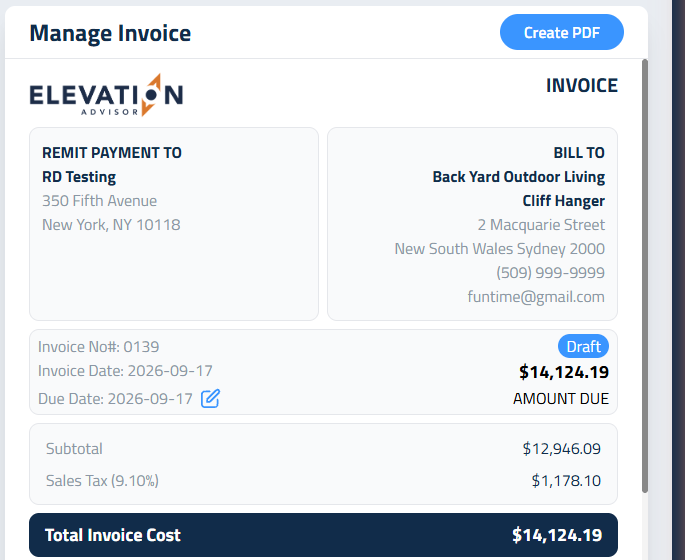 Figure 7: An invoice open on the right, with the Due Date pencil on a draft.