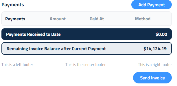 Figure 9: Payments on an invoice, and the Send Invoice button.