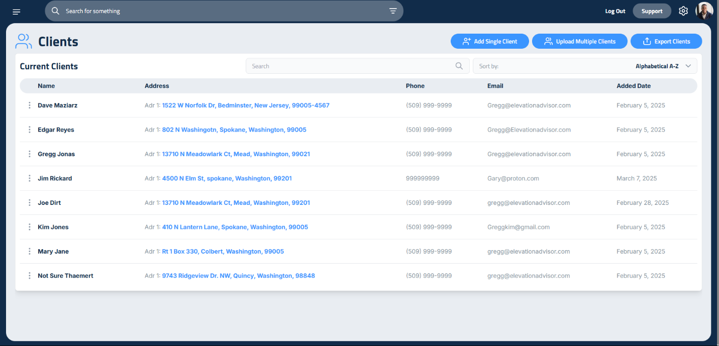 Figure 1: Clients setup page, showing the interface for adding client details.