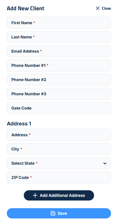 Figure 2: Clients setup sidebar.