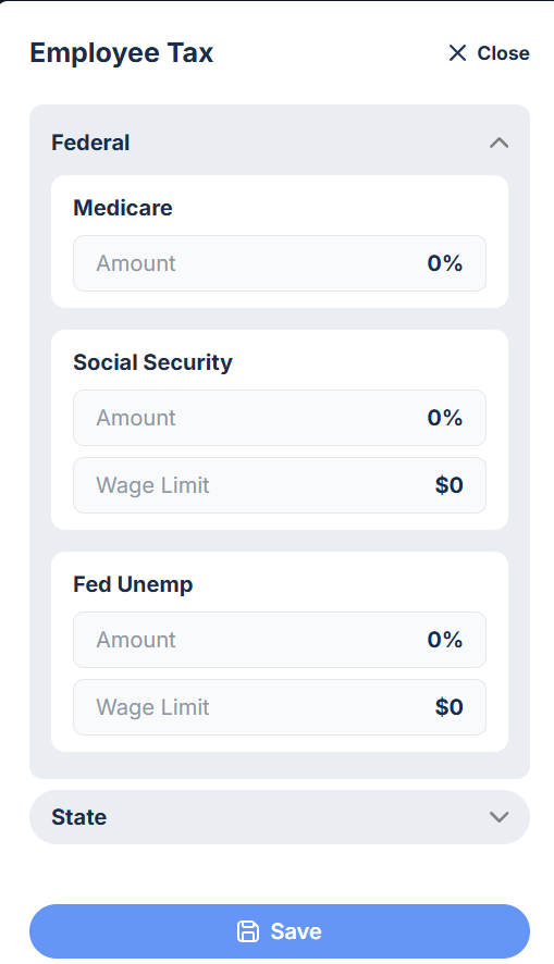 Figure 2: Sidebar showing the fields for entering Federal Employee Taxes.
