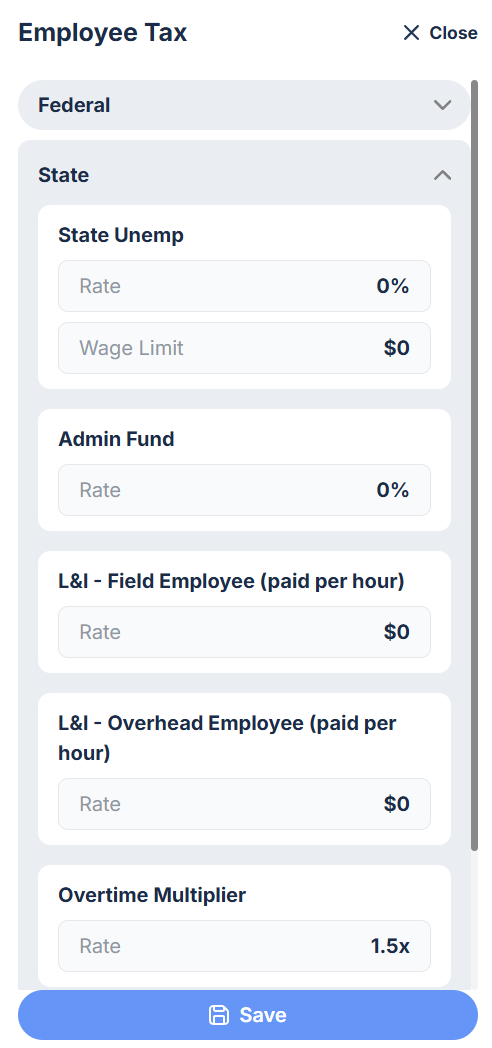 Figure 3: Sidebar showing the fields for entering State Employee Taxes.
