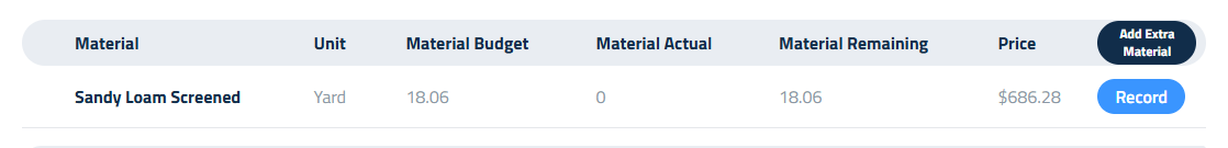 Figure 5: The Add Extra Material button in a section’s material table.