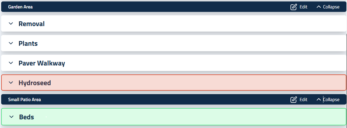 Figure 2: A Change Order with new sections in green and removed sections in red.