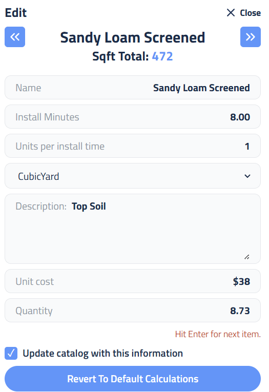 Figure 1: Labor calculation sidebar for a given material.