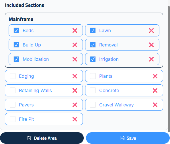 Figure 2: Adding Sections to Landscape Areas.