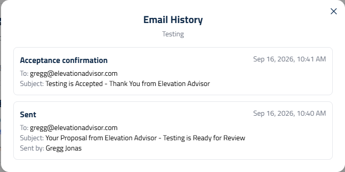 Figure 6: Email History for an accepted proposal.
