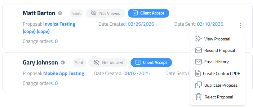 Figure 3: The three-dot menu on a sent proposal.
