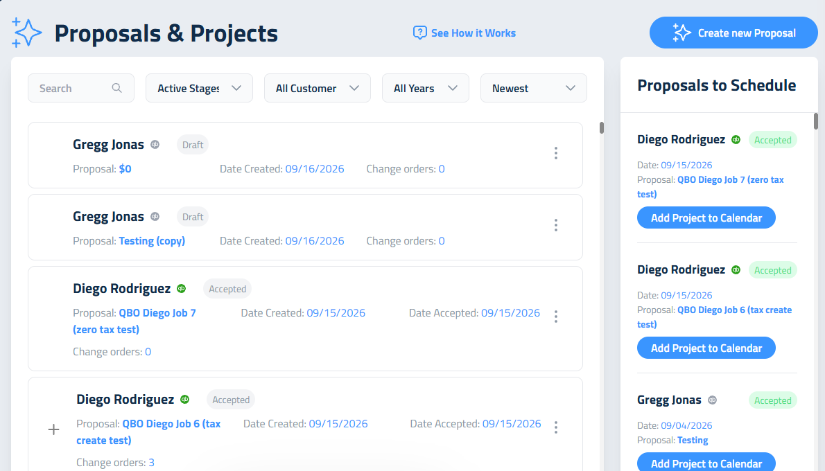 Figure 1: The Proposals page, with the Active Stages filter selected.