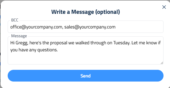 Figure 4: Resending a proposal with BCC addresses and a message.