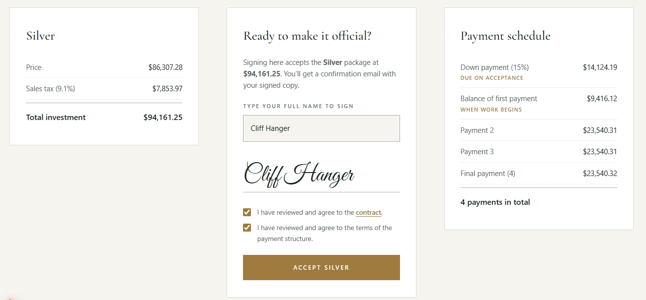 Figure 15: The client picks a package and signs.