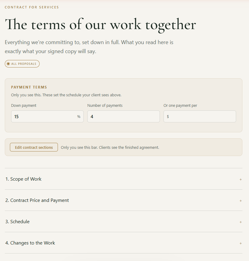 Figure 10: The contract section, with Edit contract sections.