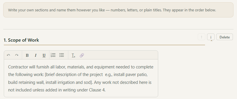 Figure 11: Editing a contract section.