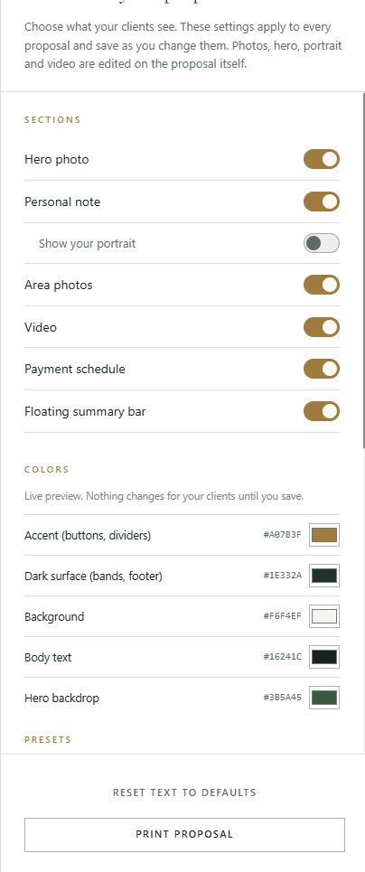 Figure 5: The Customize your proposals drawer.
