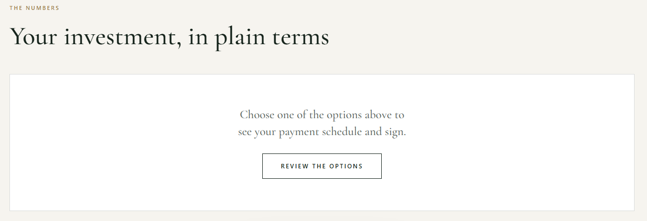 Figure 7: Before a package is chosen, the summary asks the client to pick one.