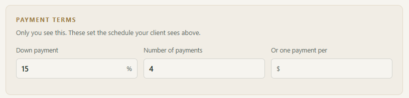 Figure 9: The Payment terms panel, visible only to you.