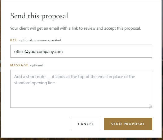 Figure 13: The Send this proposal window.