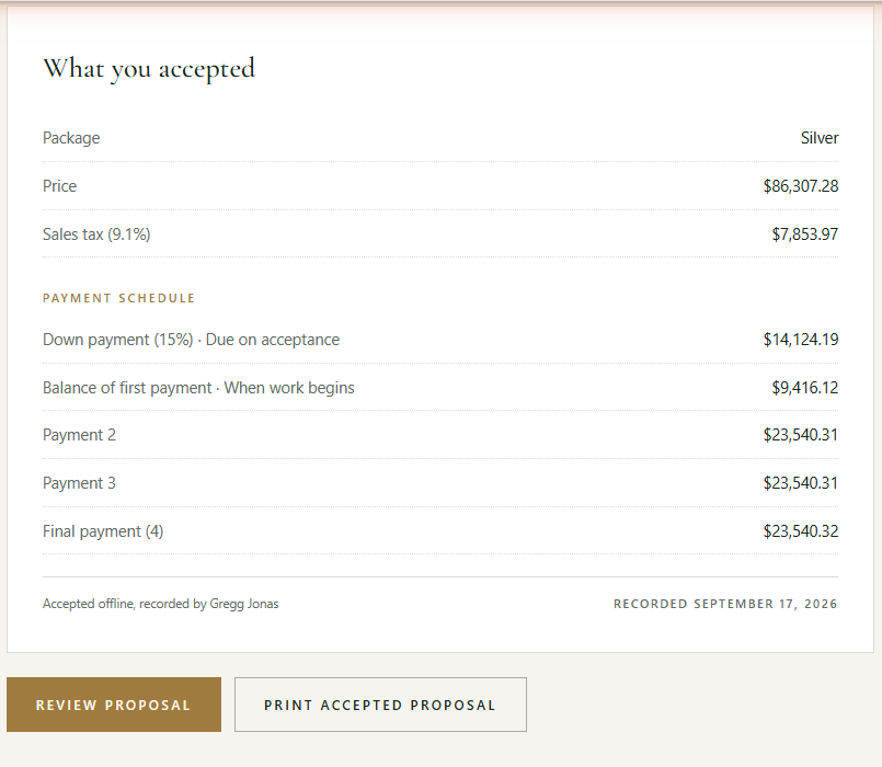 Figure 4: What the client accepted, with their signature.
