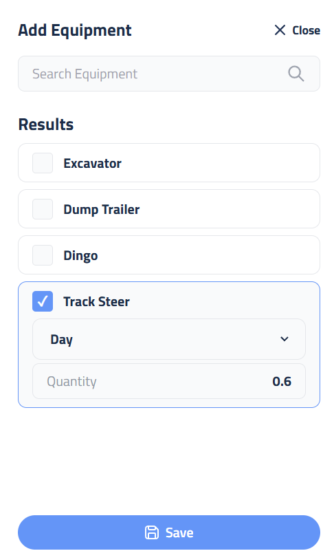 Figure 7: Adding Equipment to a Section.